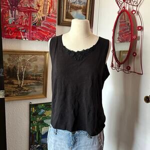 extra touch floral lace black tank top